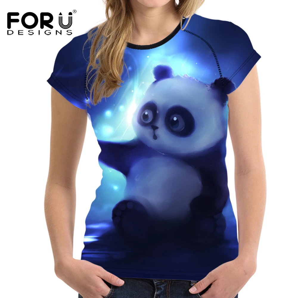 FORUDESIGNS/Милая женская Повседневная футболка с 3D пандой летняя короткими рукавами