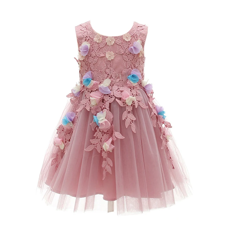 Foreign trade purple hand-stitched flower children's piano costume flower girl dress female