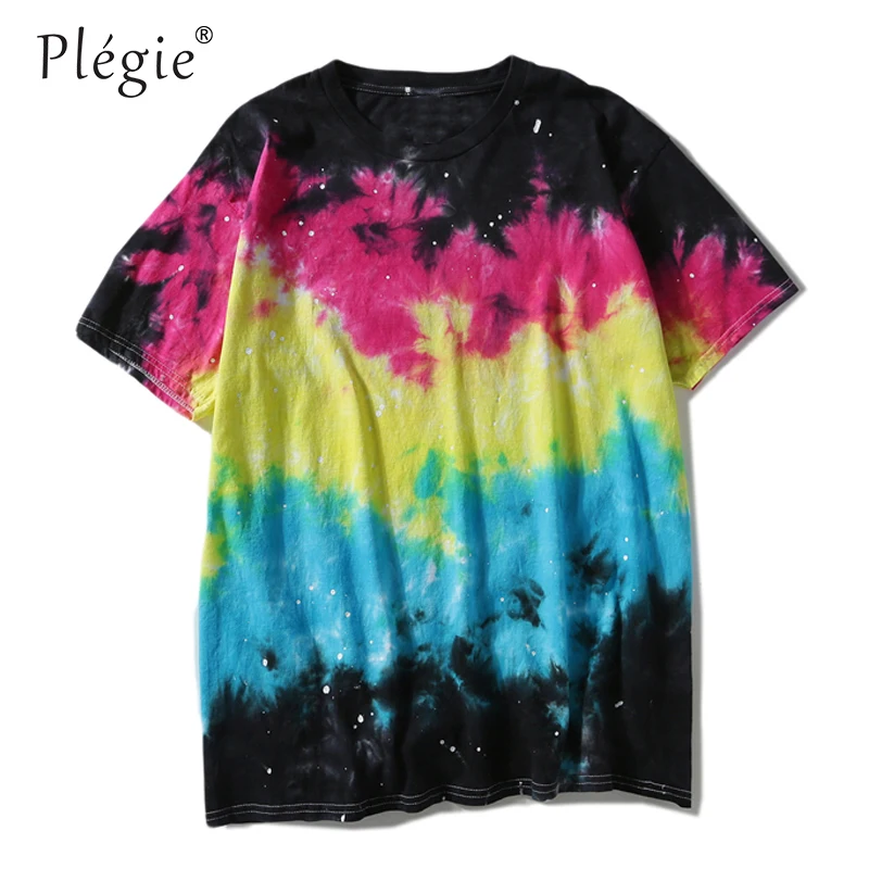 

plegie Colortone Tie Dye Crew Neck Hipster Men's T-shirt Short Sleeve 2019 Summer Tshirt Men Tee Shirts Men unisex Clothing