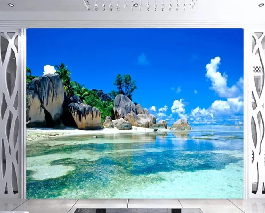 

Beautiful island scenery sea view 3D solid background wall modern wallpaper for living room