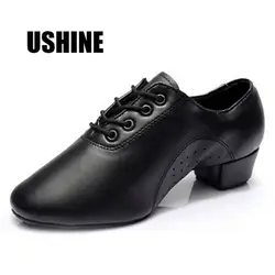 USHINE 701 EU29-45 мягкая подошва черный PU квадратный каблук Salsa Туфли для латинских танцев для мальчиков Для мужчин джаз обувь