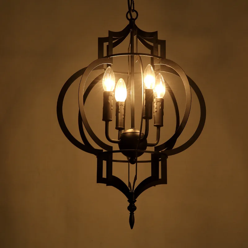 

Creative Personality Vintage Chandelier Lamp Restaurant Cafe American Living Room Pendantlight Wrought Iron E14 4 Heads WPL175