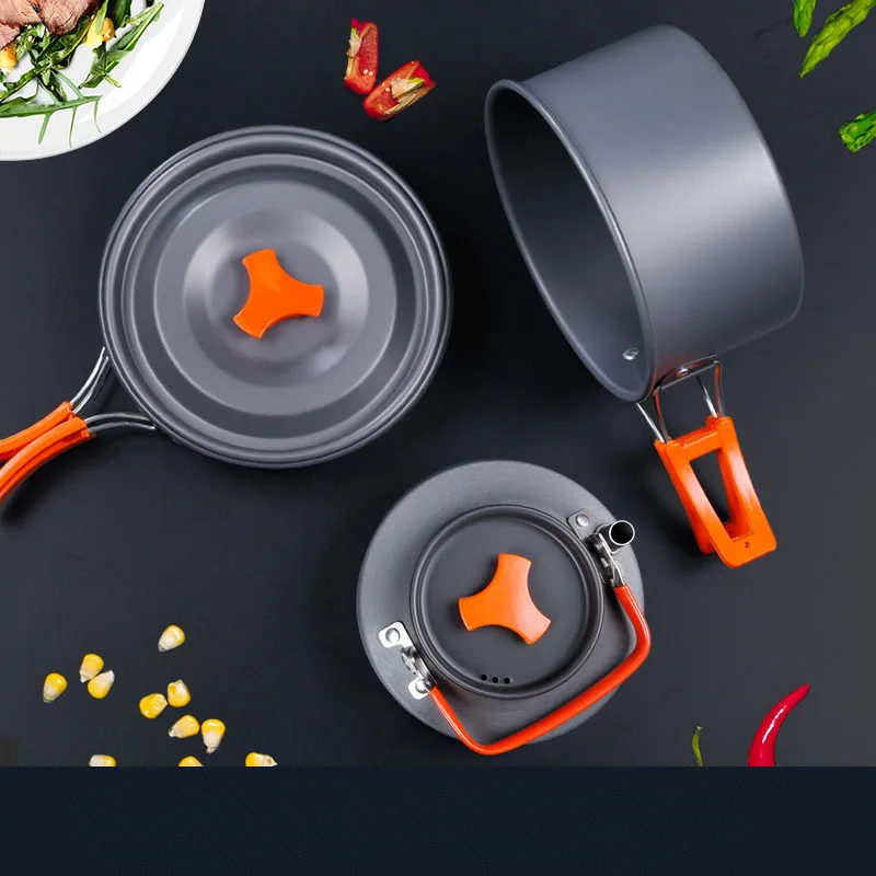 Skup Hewolf HW K1692 trzyczęściowy garnitur 2 3 osoby Outdoor Camping przenośne zestawy naczyń do gotowania patelnia 1.1L czajnik 2.0L Pot