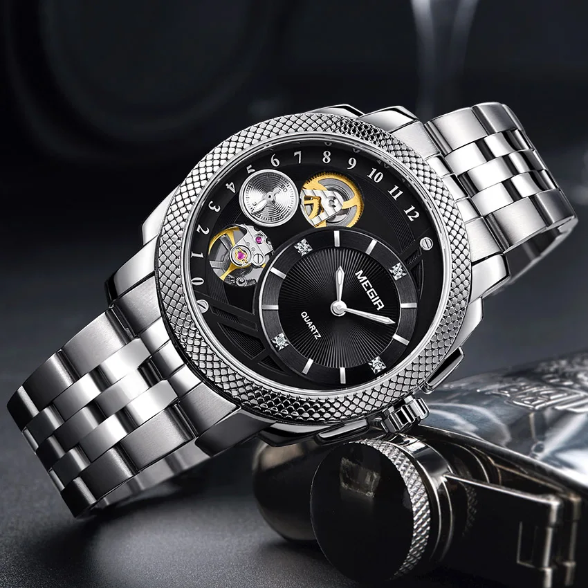 

Megir Stainless Steel Men Watches 2018 Luxury Brand Quartz Sport Army Military Clock Men Watches Automatic Mechanical Watch Men