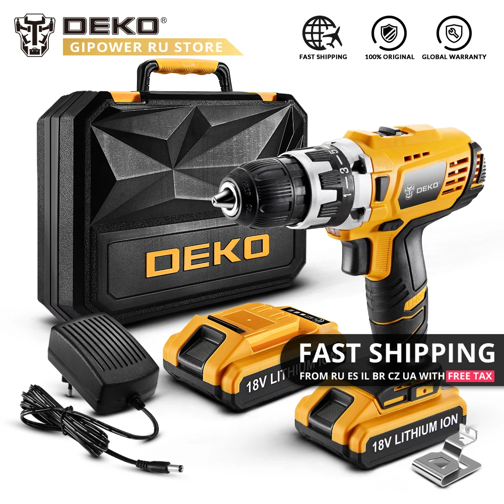  DEKO GCD18DU2 18V DC Cordless Drill 2 Speed Lithium Battery Home DIY Electric Screwdriver Mini Powe