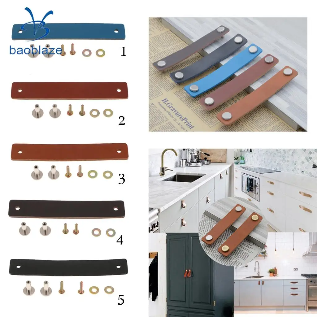 Handmade Leather Wardrobe Cabinet Knobs Pull Handles Kitchen Furniture Cupboard Drawer Pull Handle