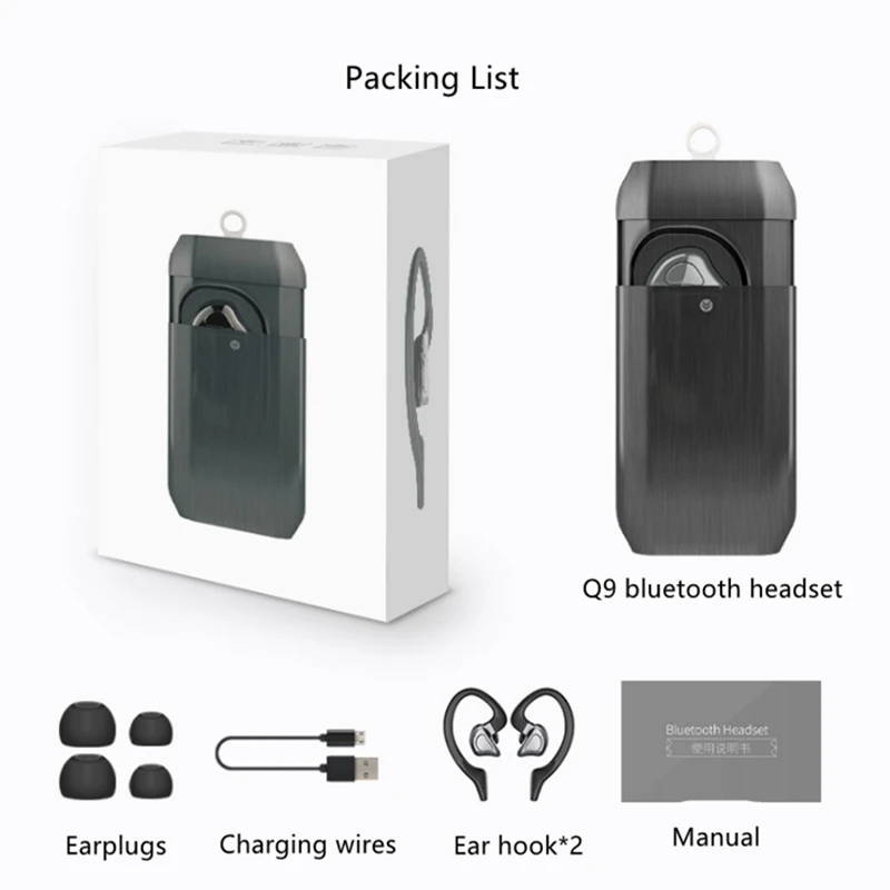 AMTERBEST TWS Q9 Беспроводная Bluetooth гарнитура с зарядной фаской наушники для мобильного