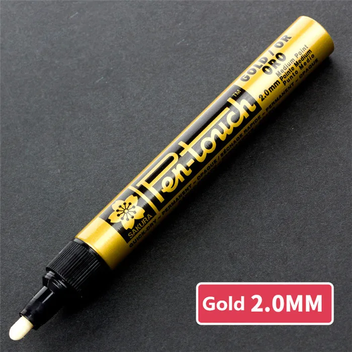 Сакура маркер с перманентной краской 0,7 мм/1 мм/2 мм водостойкие маркеры для шин CD стекло краска ing канцелярские принадлежности золото серебро белый масляная ручка - Цвет: Gold 2mm