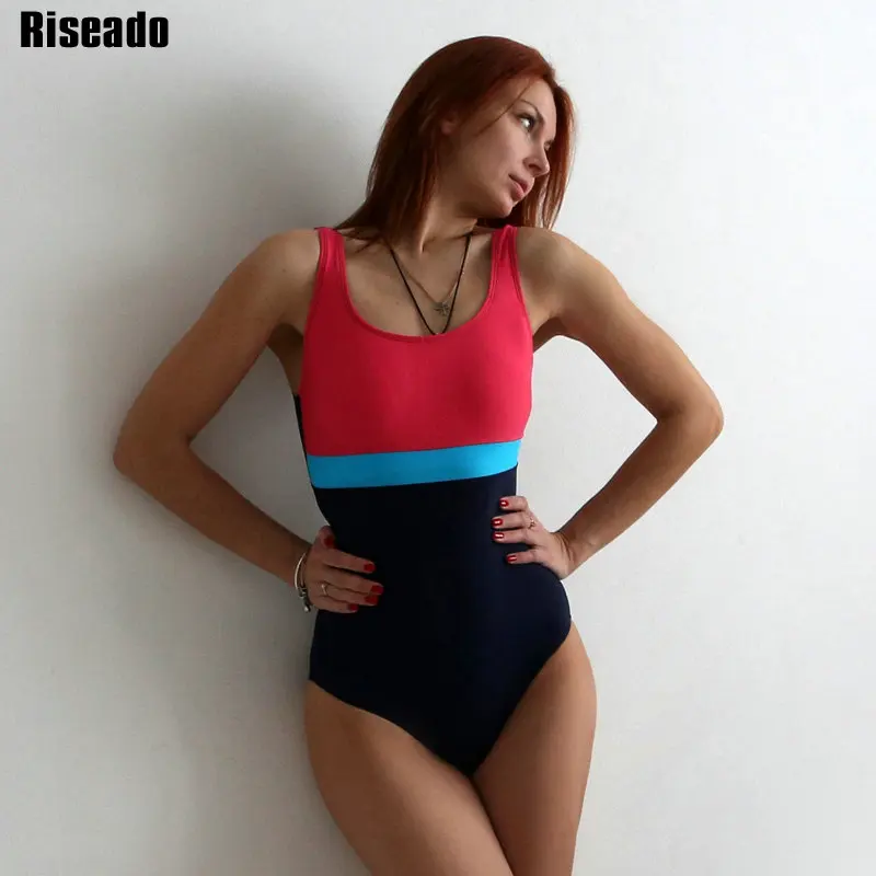 

Riseado One Piece Swimsuit 2019 Sport Swimwear Women Training Swimsuit Patchwork Swimming Suits for Women Bathing Suits