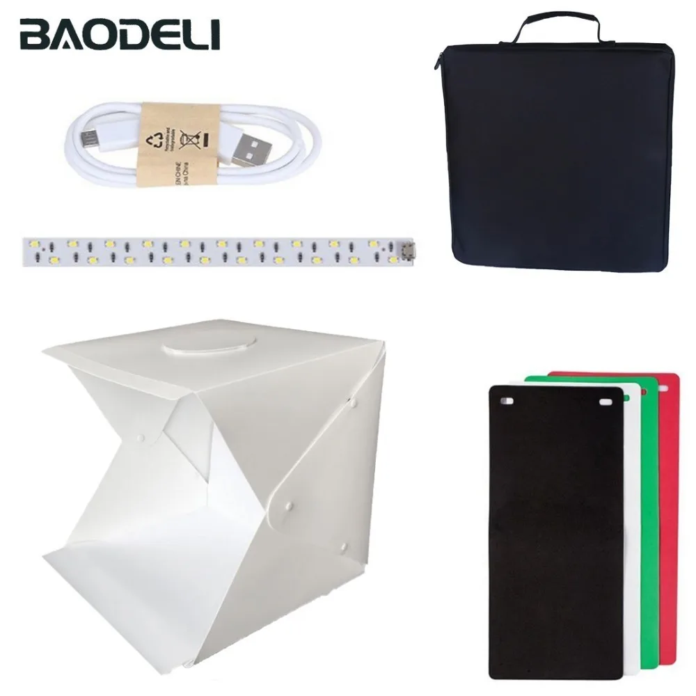 

BAODELI Portable 40*40*40cm Photography Folding Light Box Flash Studio Led Softbox For Phone Live Camera 4 Color Studio Backdrop