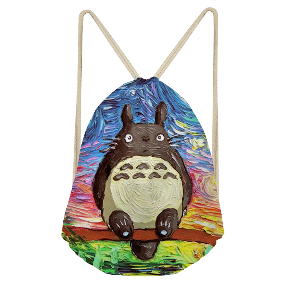

ADVOCATOR Printed Cartoon Totoro Drawstring Bag Polyester Fabric Travel Shoulders Backpack Drawstring Storage Bags Mochila