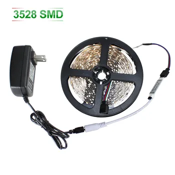 

Super Bright LED Strip 5M 300Led 3528 RGB 24Key IR Remote Single color No Remote 12V 2A Power Adapter Flexible Led Tape