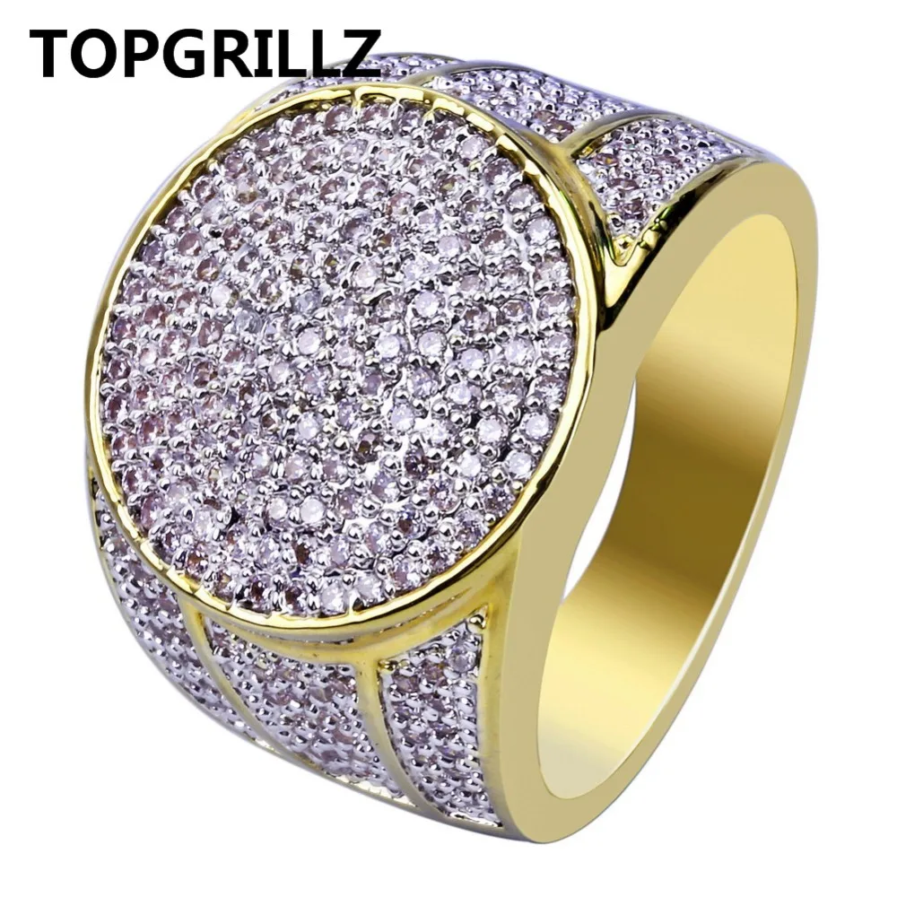 

TOPGRILLZ Gold Color Plated Iced Out Micro Pave Cubic Zircon Bling Ring Hip Hop Rings For Men
