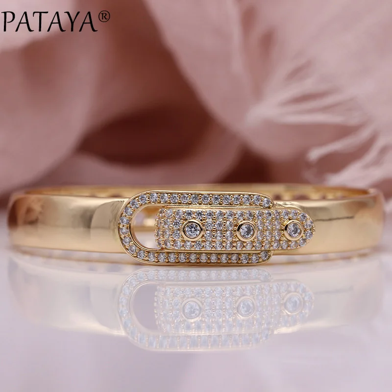PATAYA микро-воск инкрустация натуральный циркон женские браслеты 585 розовое золото Роскошные белые свадебные модные ювелирные изделия овальный браслет с отверстиями