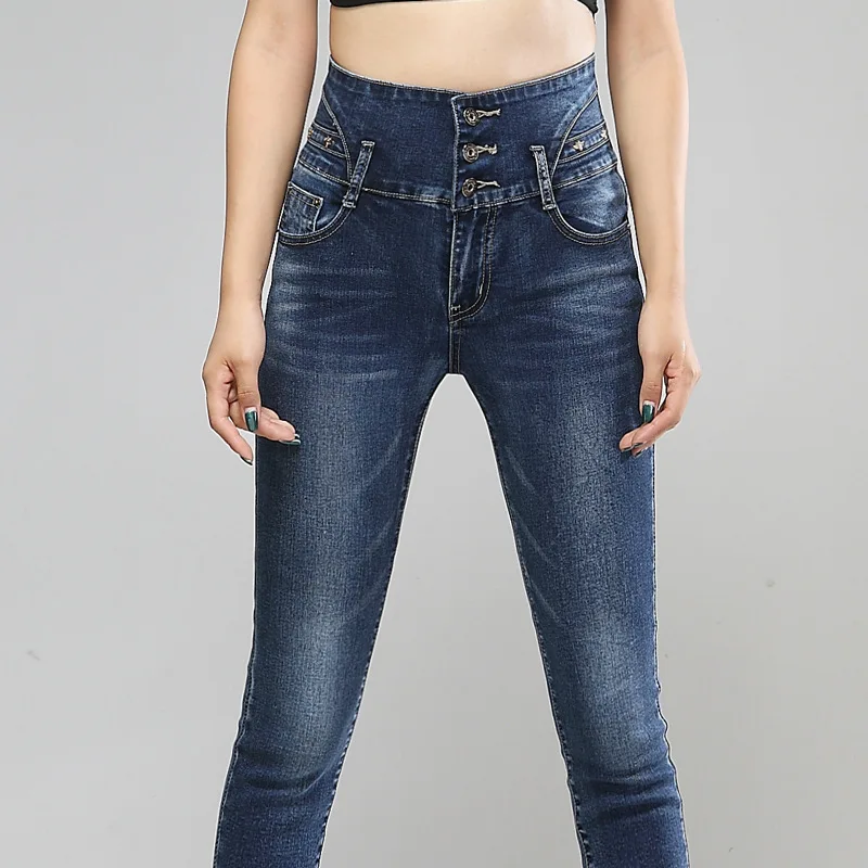 Women Jeans Real Cotton Dark High Brand Jeans Ladies 2016 New Summer