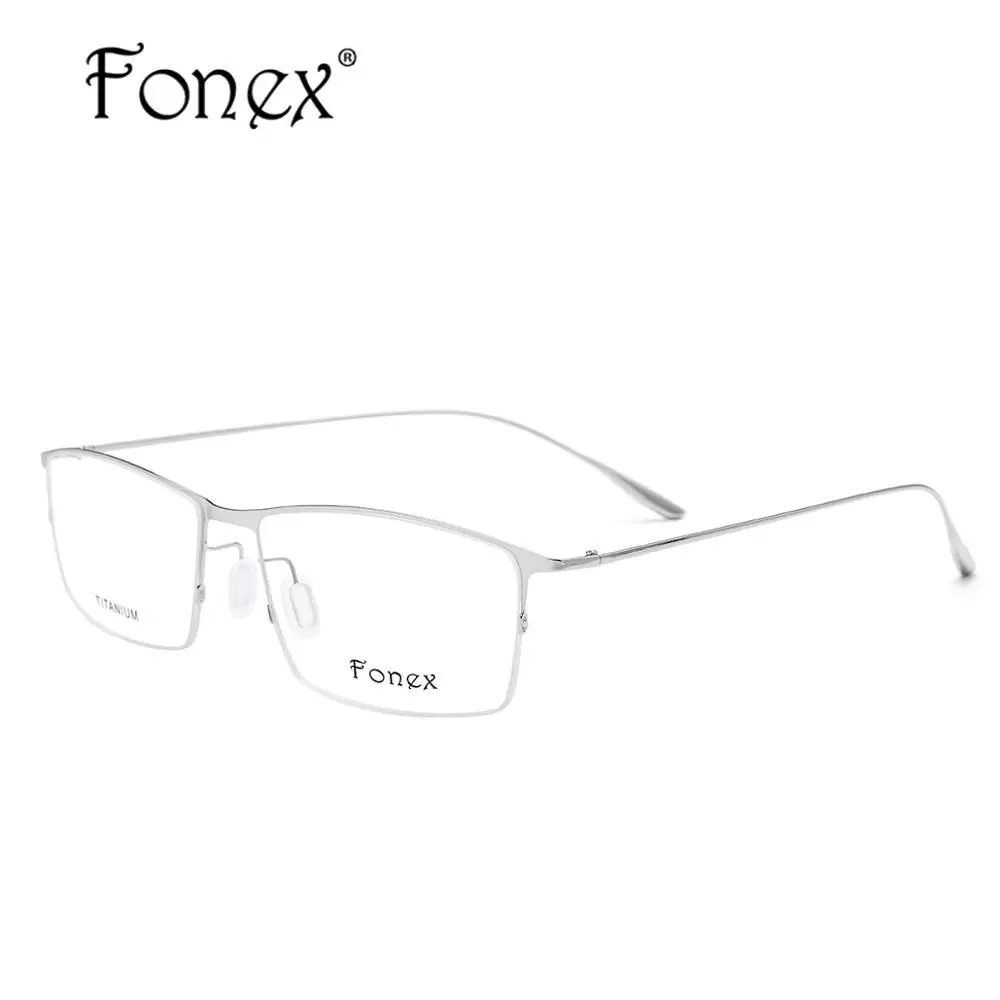 FONEX Оправа очков из титанового сплава, Мужские квадратные очки для близорукости, оправы для очков, полуобода, оптические мужские корейские очки 8101 - Цвет оправы: Серебристый