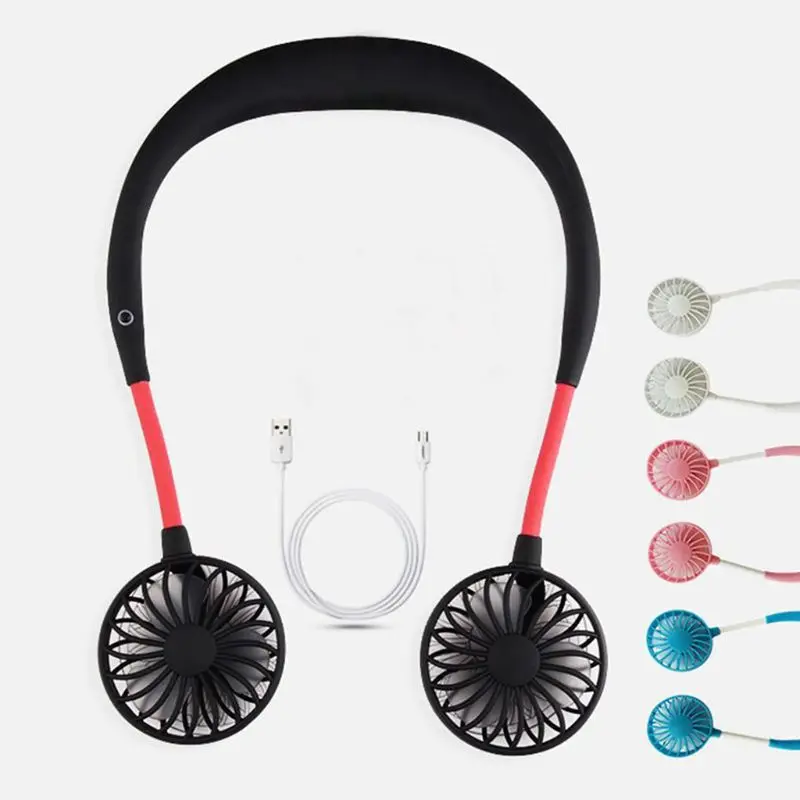 

2000 mAh 5 Styles Hands-free Neck Band Hands-Free Hanging USB Rechargeable Dual Fan Mini Air Cooler Summer Portable