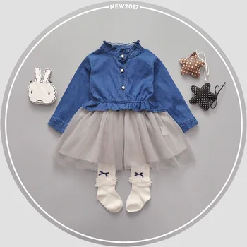 

Baby Girls Dress Fashion Denim Splicing Net Yarn Dress Spring 2019 0-3 Year Old