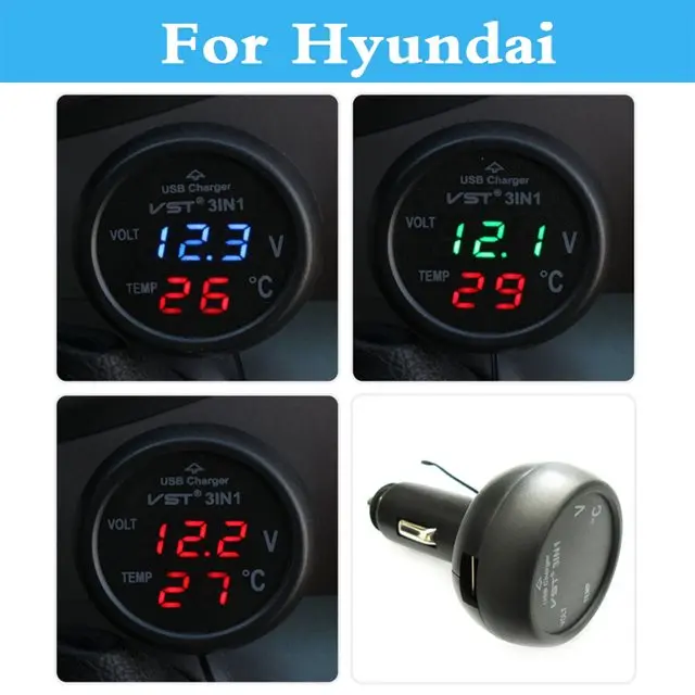 Voltmeter Thermometer Cigarette Lighter USB Charger Car Style For