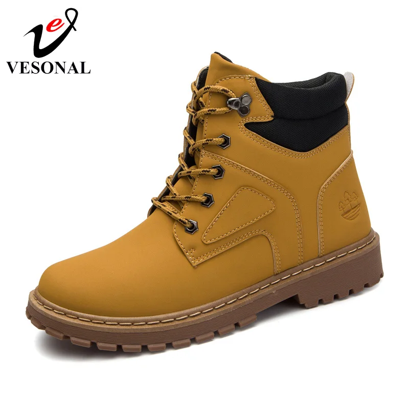 

VESONAL Genuine Leather Autumn Winter Warm Casual Work Safety Male Ankle Boots For Men Shoes Adult Sneakers Walking Footwear