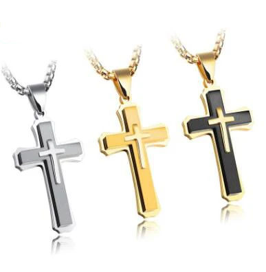 

Three-layer Cross Necklace Titanium Steel Domineering Pendants Male Birthday Gift Present