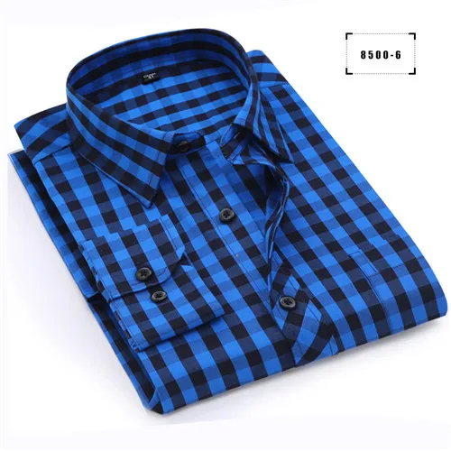 Новинка, высококачественные мягкие дышащие классические мужские клетчатые повседневные рубашки с длинным рукавом из чистого хлопка - Цвет: 85006