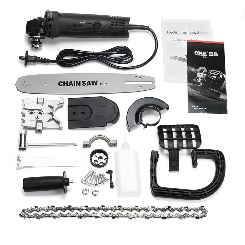 

220V 800W 11.5 Inch Chainsaw Bracket Changed Electric Angle Grinder Chain Saw Woodworking Cutting Power Tool Set