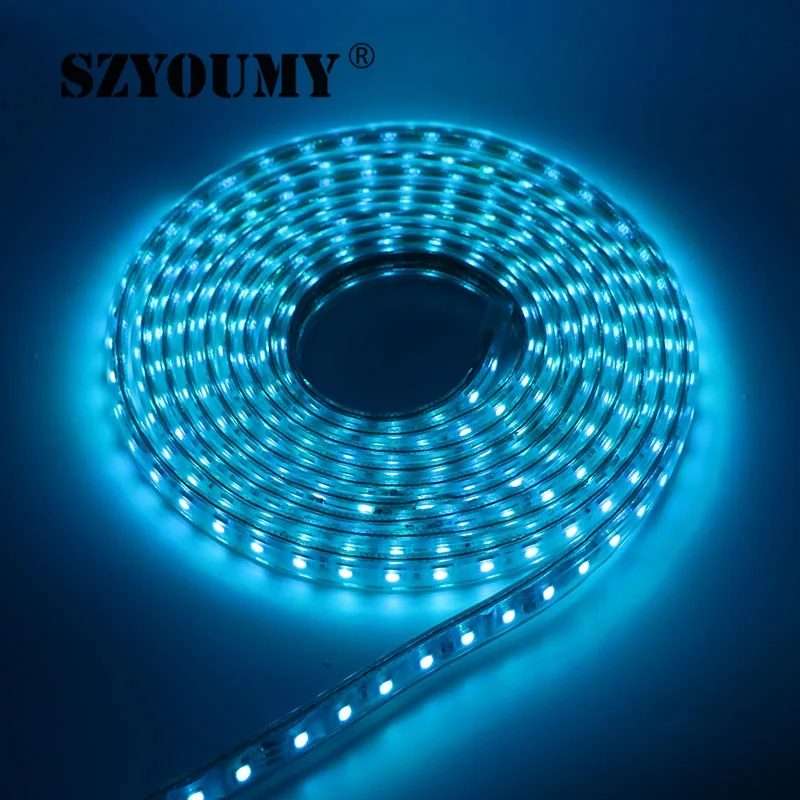 SZYOUMY 220 V Светодиодные ленты 5050 50 м 100 IP67 Водонепроницаемый RGB/белый Цвет веревка для наружного освещения с Мощность контроллер