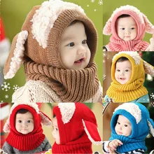 Winter Rabbit Ear Kids Baby Hats Lovely Infant Toddler Girl Boy Beanie Cap Warm Baby Hat+Hooded Knitted Scarf Set Earflap Caps