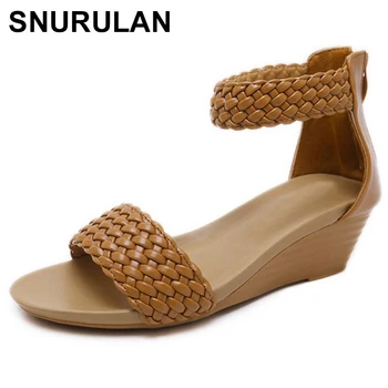 

SNURULAN Summer new women fashion sandals sweet slope with comfortable Roman gladiator sandals woman shoes size 35-42E464