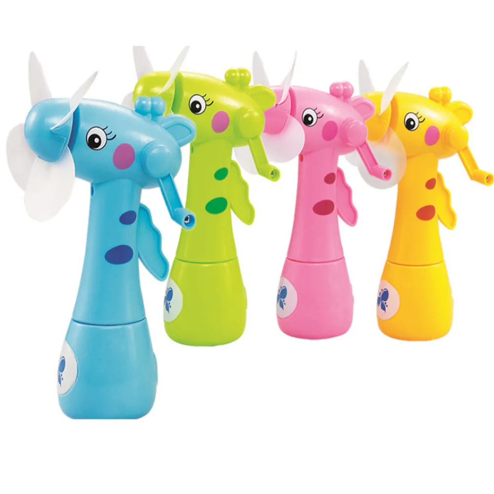 

1pc new summer toy Mini Water Spray Fan Manual Rotating Cooling Mist Cartoon Animal Children montessori Toys 7.8