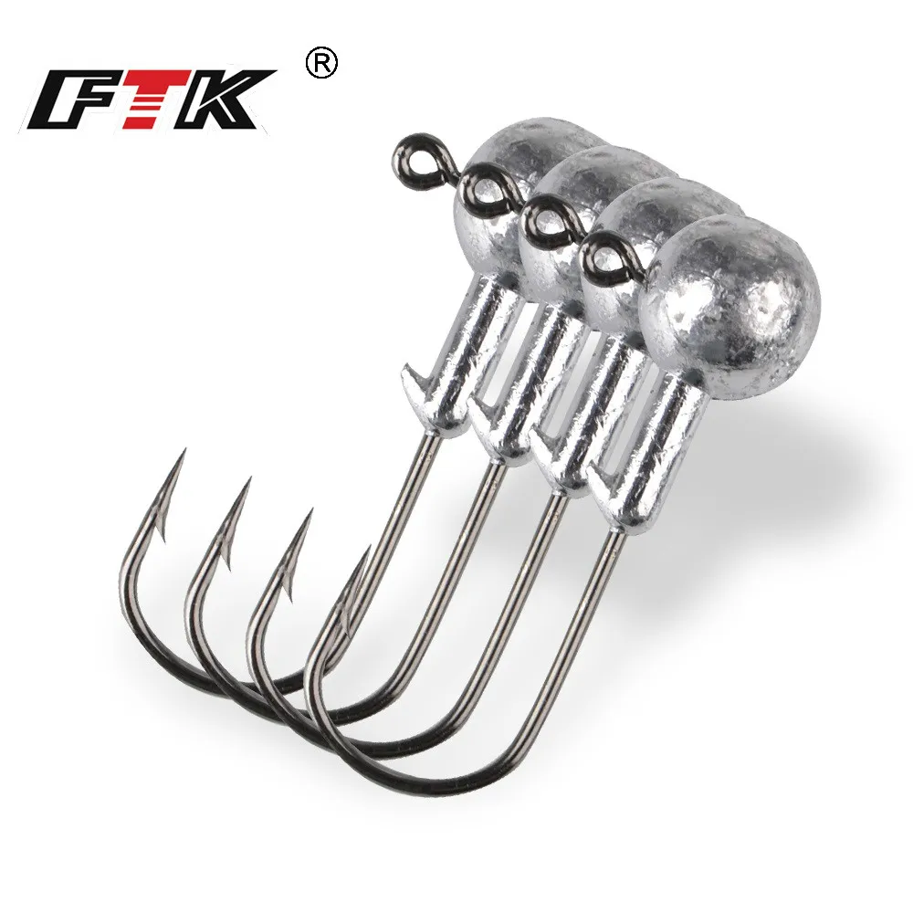 

FTK 5-10pcs/lot 1g 1.5 2 2.5 3.5 5 7 10 20g Jig Heads For Fishing Jig Lead Head Soft Lure Fishing Tackle Worm Jigging Lure Hooks