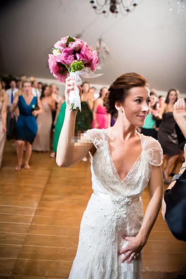 Винтажные Свадебные платья Грейт Гэтсби с рукавом v-образным вырезом блестящие Роскошные бисерные кружева сад русалка свадебное платье для приема
