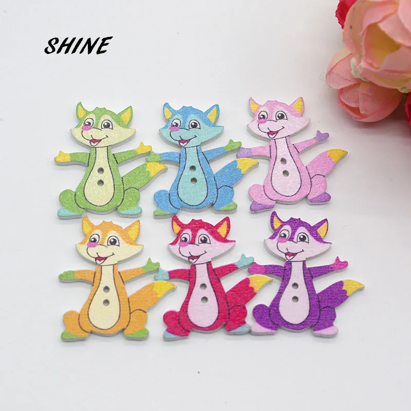 SHINE 12PCs Wooden Sewing Buttons Scrapbooking Fox shape 2 Holes 32X27mm Costura Botones Decorate W10022 | Дом и сад