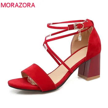 

MORAZORA 2020 spring summer new arrive hot sale women sandals buckle Commuter shoes med heels classic comfortable shoes woman