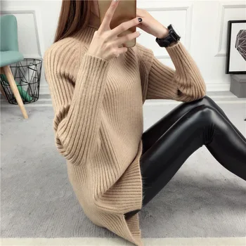 

free shipping fashion Korean women winter half-turtleneck long sleeve set head long sweater loose thick bottom knitted sweaters