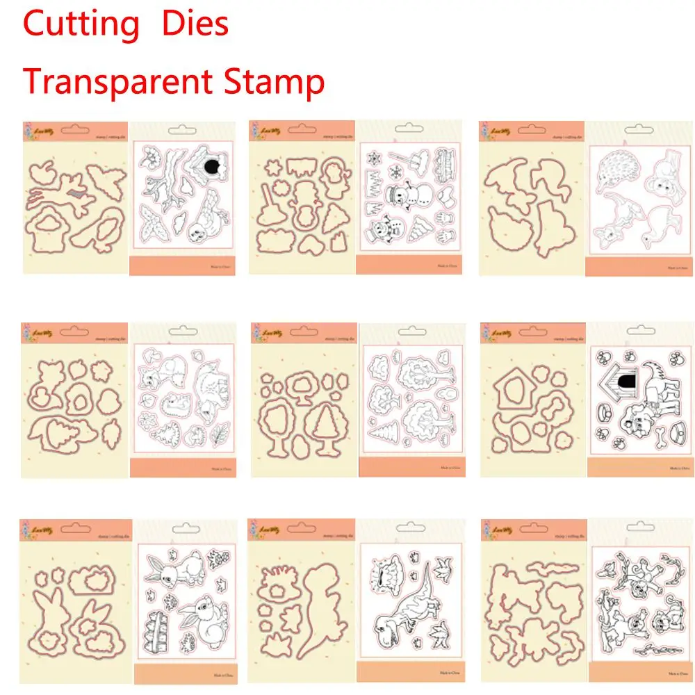 

2pcs/Set Clear Stamps Cutting Dies Transparent Stamps + Metal Cutting Dies Stencils Scrapbooking Embossing for DIY Crafts