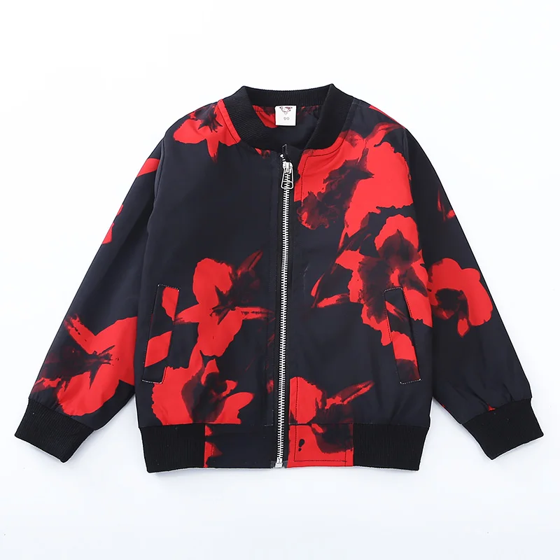Черная, красная одежда с цветочным принтом для мальчиков, куртки, пальто, коллекция 2018 года, Повседневная Милая верхняя одежда с принтом для