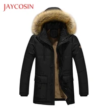 JAYCOSIN теплая пуховая хлопковая куртка с меховым воротником, мужское плотное зимнее пальто с капюшоном, верхняя одежда, парка из смеси хлопка, повседневная куртка с капюшоном