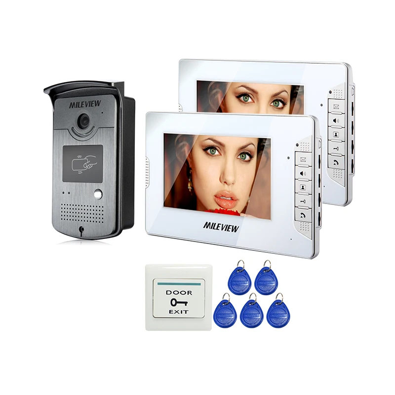 

Wholesale Brand New 7" Color Screen Video Door Phone Intercom System 2 Monitor + 1 700TVL HD RFID Access Camera FREE SHIPPING