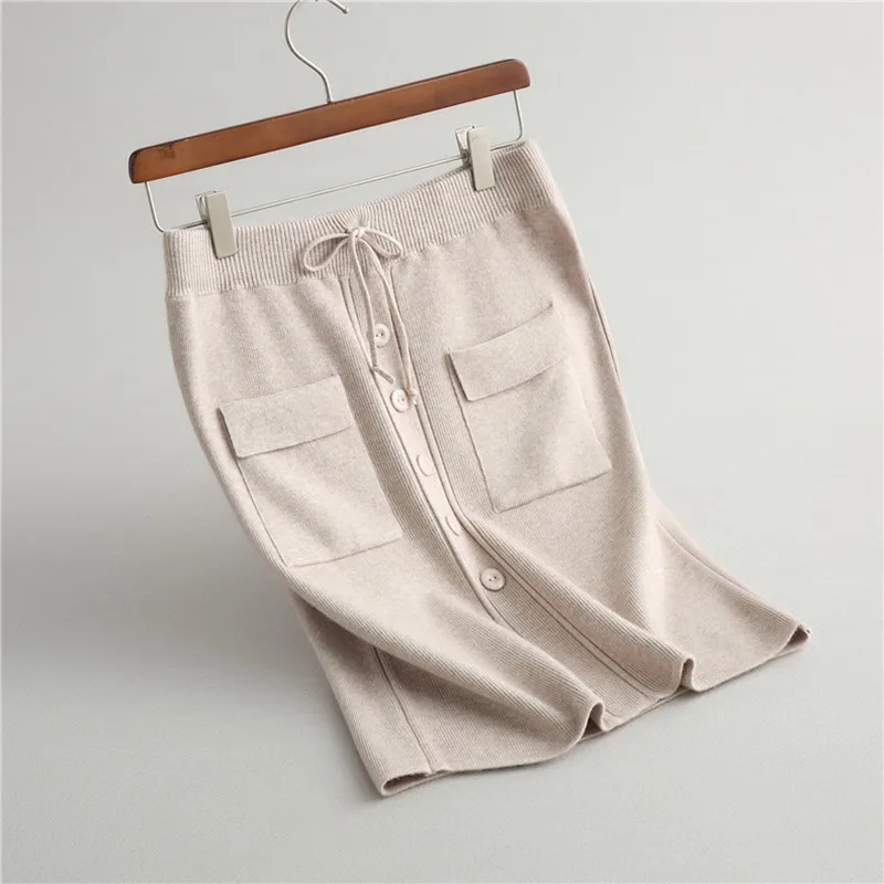 New Fashion Package Hip Skirt Buttons Pocket Waist Lace Decorated Black