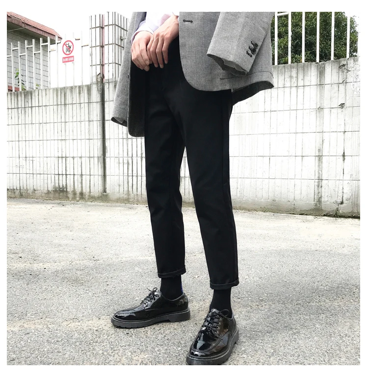Новое модное свободное, облегающее, мужские брюки 2019, в западном стиле, для студентов, хлопок, мужской, черный, синий, костюм, брюки 28-36