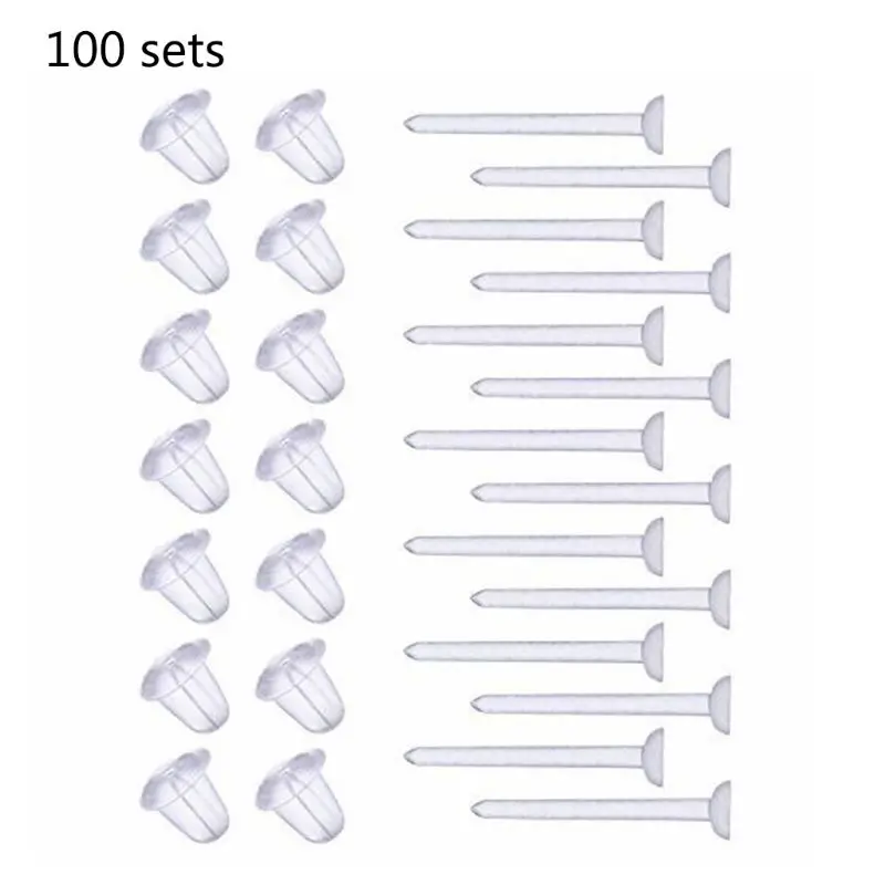 

100 Set Hypoallergenic Simple Plastic Earrings Clear Ear Pins Needle and Resin Earring Backs DIY Ear Accessories