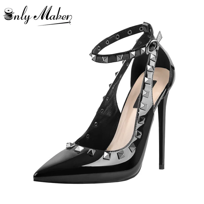 

Onlymaker Womens Sexy Pointed Toe Ankle Strap Rivet Studded Cutout Stiletto Pumps Fashion Casual Party Ladies Sandals Large Size