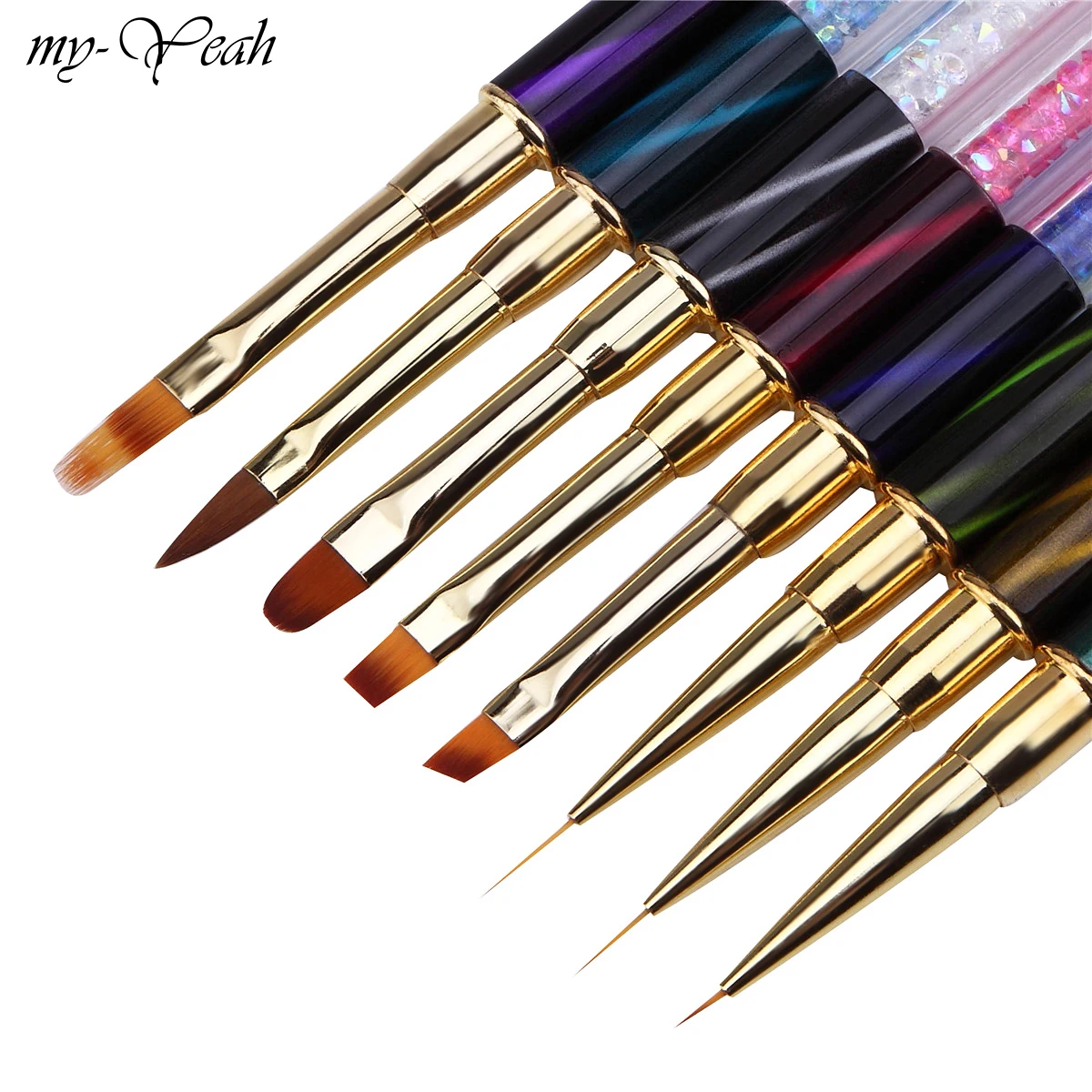 my-Yeah Nail Art Multipurpose Cat Eye Rhinestone Paint Brush Kit Acrylic Gel Polish Extension 3D Liner Flower DIY Gradient Pens