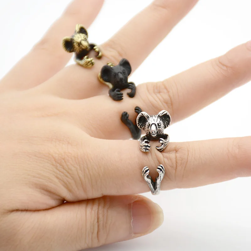 Кольцо Fei Ye Paws Boho Koala Bear, мужское ювелирное изделие, милые кольца Anel с животными, для женщин, металлическая обертка, регулируемое кольцо на палец средней длины, вечерние кольца