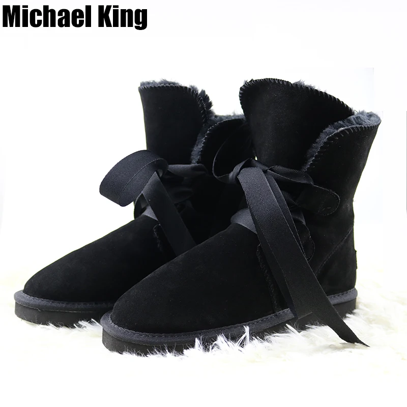

2019 New Lace-Up snow boots top Quality Genuine Leather Woman Snow Boots Fashion Waterproof Winter Boots Warm Fur Plush Insole
