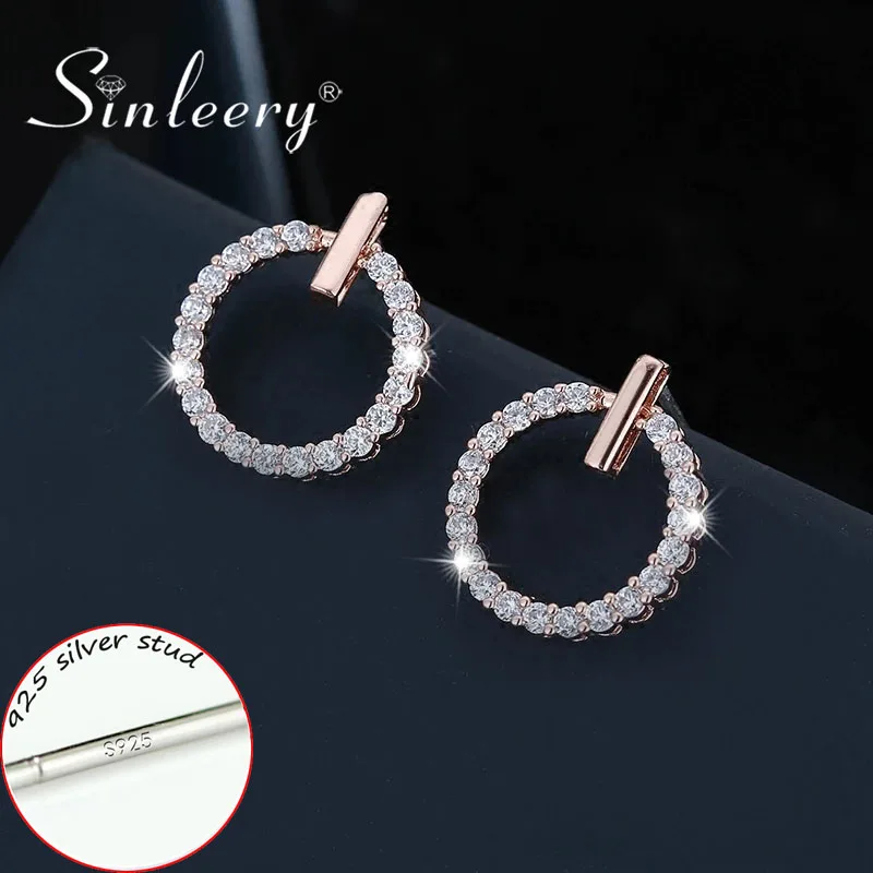 

SINLEERY Fashion Sparkling Crystal Hollow Round Stud Earrings For Women Wedding Party Jewelry Accessories Silver Color Es276 SSD