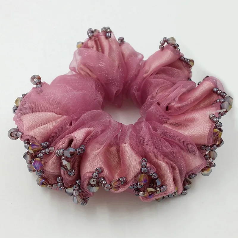 Fashion Elegant Women Beaded Crystal Ponytail Hair Bun Holder Handmade