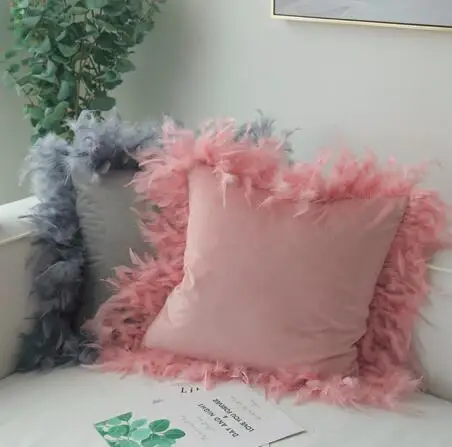 

New Luxury beauty Cushion cover white Europe velvet fabric feather around pillow case cushion sofa bed home room Dec FG940-2